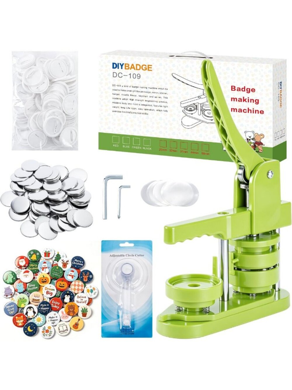DIY Button Maker Machine 58mm - Easy Install, Badge Punch Press + 100 Supplies